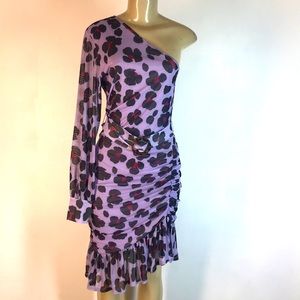 525 America One Sleeve Dress Leopard Purple Small